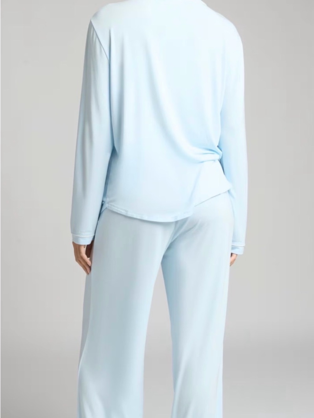 Women's Light Blue Button-Front Pajama Set - Long Sleeve Top & Lounge Pants - Picture 2 of 6